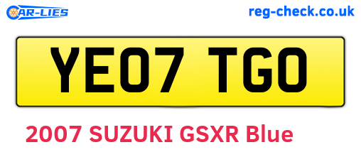 YE07TGO are the vehicle registration plates.