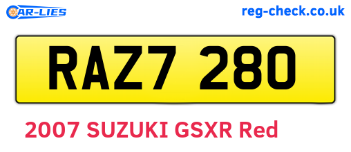 RAZ7280 are the vehicle registration plates.