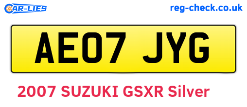 AE07JYG are the vehicle registration plates.