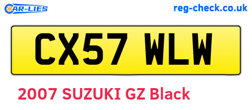 CX57WLW are the vehicle registration plates.