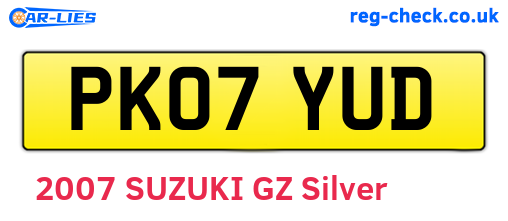 PK07YUD are the vehicle registration plates.