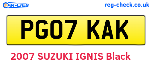 PG07KAK are the vehicle registration plates.