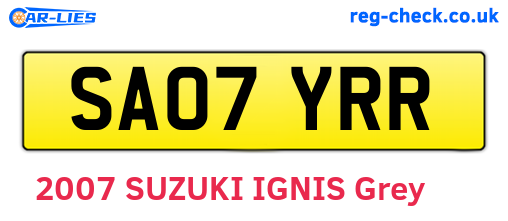 SA07YRR are the vehicle registration plates.