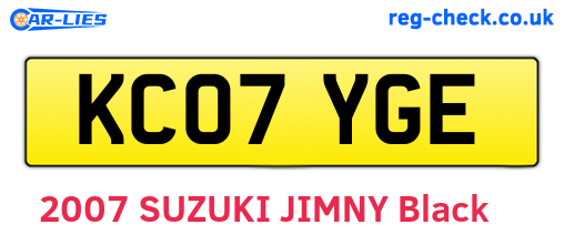KC07YGE are the vehicle registration plates.