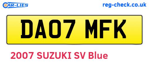 DA07MFK are the vehicle registration plates.