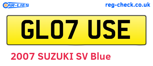 GL07USE are the vehicle registration plates.