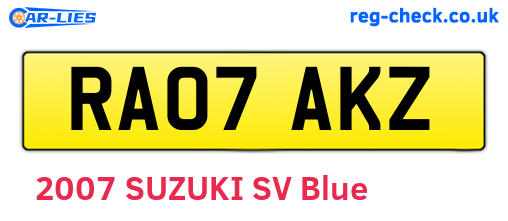 RA07AKZ are the vehicle registration plates.