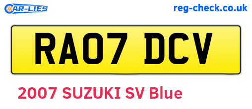 RA07DCV are the vehicle registration plates.