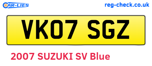 VK07SGZ are the vehicle registration plates.