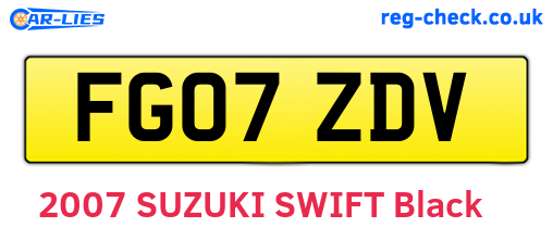 FG07ZDV are the vehicle registration plates.