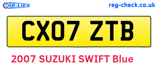 CX07ZTB are the vehicle registration plates.