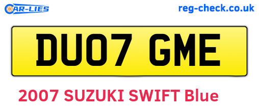 DU07GME are the vehicle registration plates.