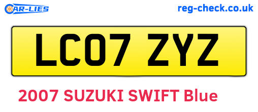 LC07ZYZ are the vehicle registration plates.