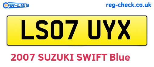 LS07UYX are the vehicle registration plates.