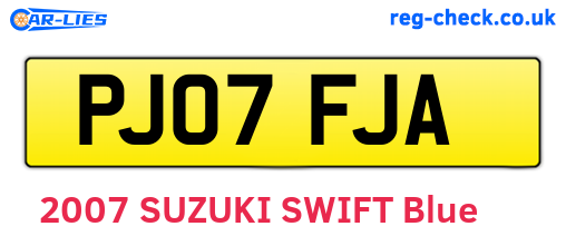 PJ07FJA are the vehicle registration plates.