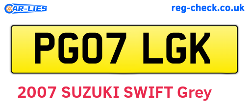 PG07LGK are the vehicle registration plates.