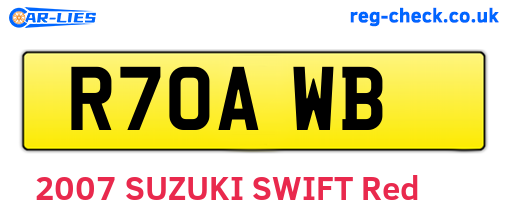 R70AWB are the vehicle registration plates.