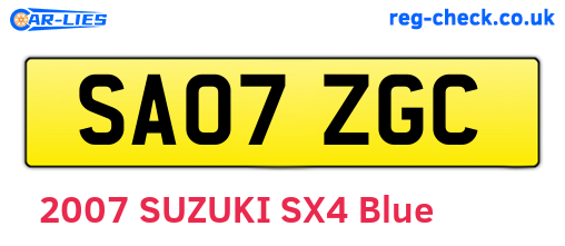 SA07ZGC are the vehicle registration plates.