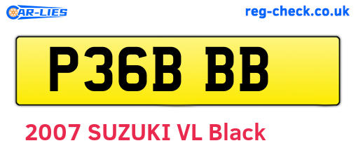 P36BBB are the vehicle registration plates.