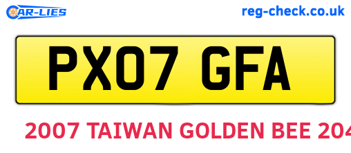 PX07GFA are the vehicle registration plates.