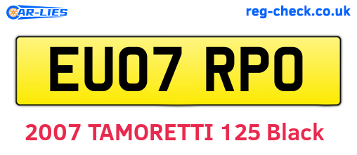 EU07RPO are the vehicle registration plates.