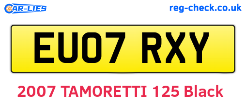 EU07RXY are the vehicle registration plates.