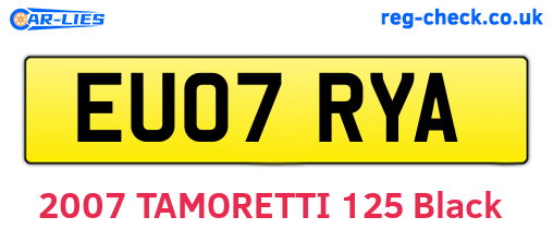 EU07RYA are the vehicle registration plates.