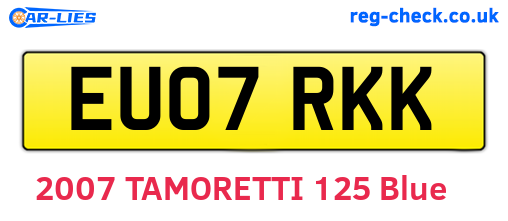 EU07RKK are the vehicle registration plates.