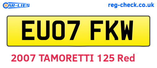 EU07FKW are the vehicle registration plates.