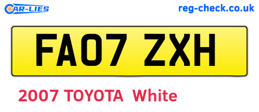 FA07ZXH are the vehicle registration plates.