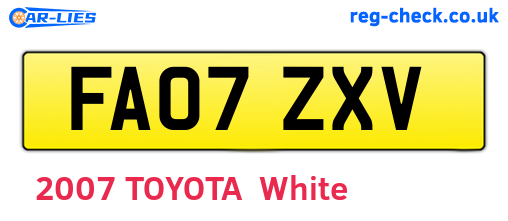 FA07ZXV are the vehicle registration plates.