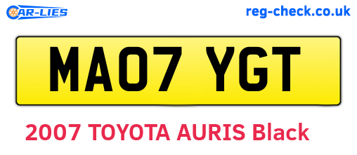 MA07YGT are the vehicle registration plates.