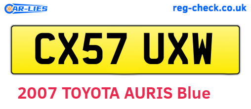CX57UXW are the vehicle registration plates.