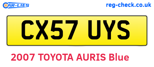 CX57UYS are the vehicle registration plates.