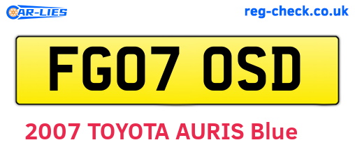 FG07OSD are the vehicle registration plates.