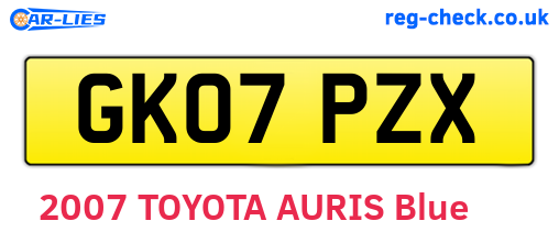 GK07PZX are the vehicle registration plates.