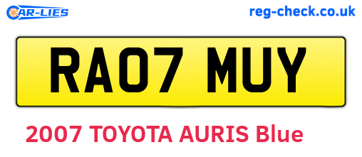 RA07MUY are the vehicle registration plates.