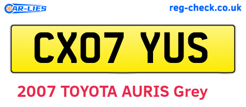 CX07YUS are the vehicle registration plates.