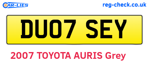 DU07SEY are the vehicle registration plates.