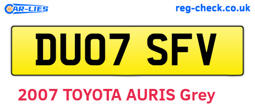 DU07SFV are the vehicle registration plates.