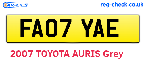 FA07YAE are the vehicle registration plates.