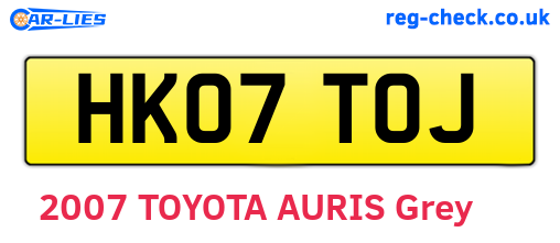 HK07TOJ are the vehicle registration plates.