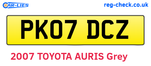PK07DCZ are the vehicle registration plates.