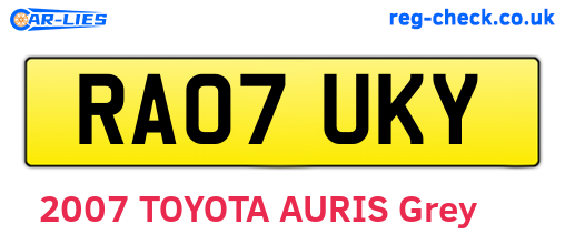 RA07UKY are the vehicle registration plates.
