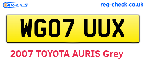 WG07UUX are the vehicle registration plates.