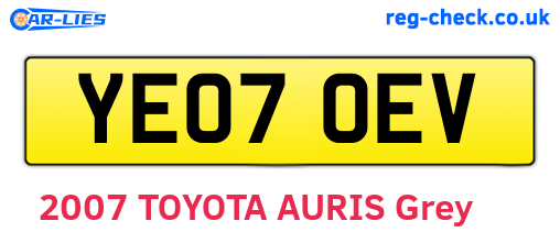 YE07OEV are the vehicle registration plates.