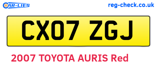 CX07ZGJ are the vehicle registration plates.