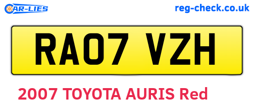 RA07VZH are the vehicle registration plates.
