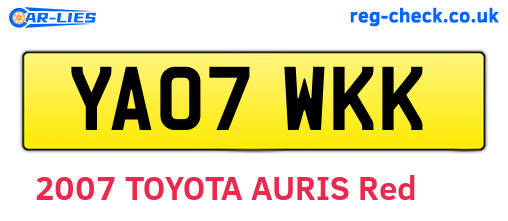 YA07WKK are the vehicle registration plates.