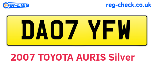 DA07YFW are the vehicle registration plates.